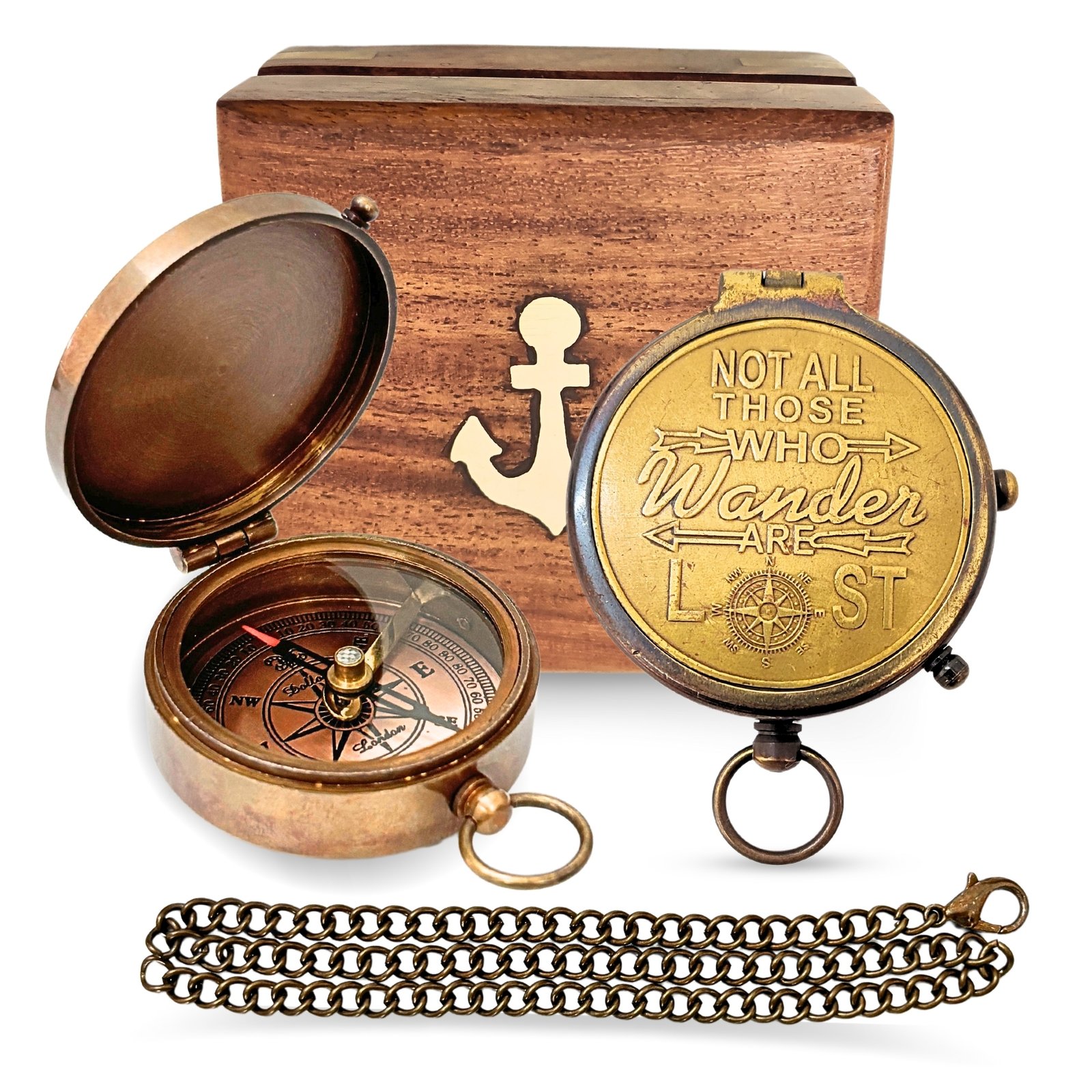 Navigate Life’s Journey in Style: Vintage Brass Locket Compass in Luxurious Wooden Case – Your Exquisite Pathfinder and Gift 2.5 Inches